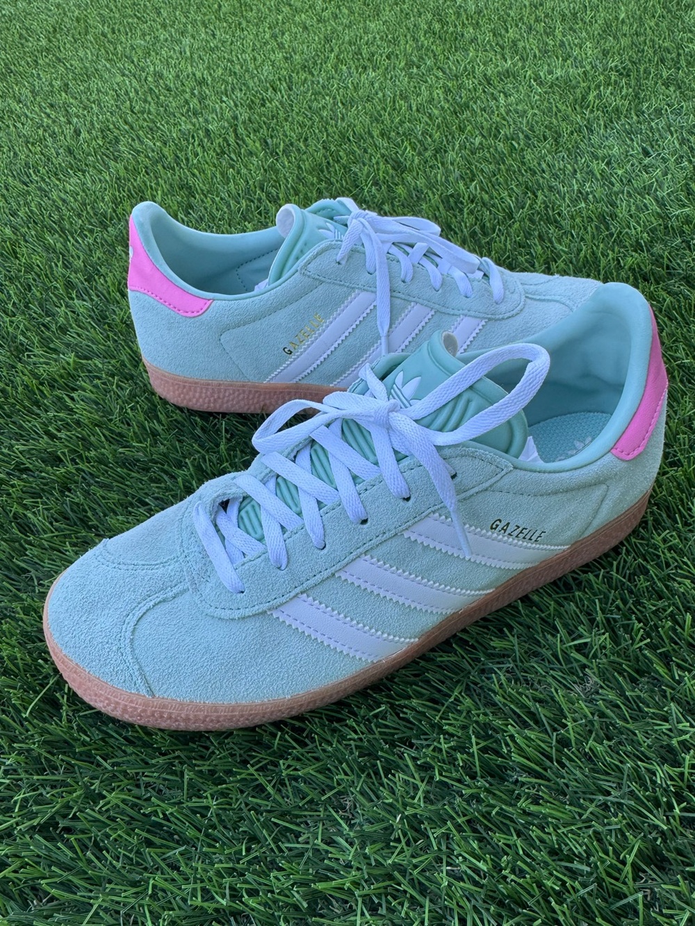 Adidas Gazelle Mint Green Suede Pink Sneakers (US 7, EU 38) - Picture 12 of 12